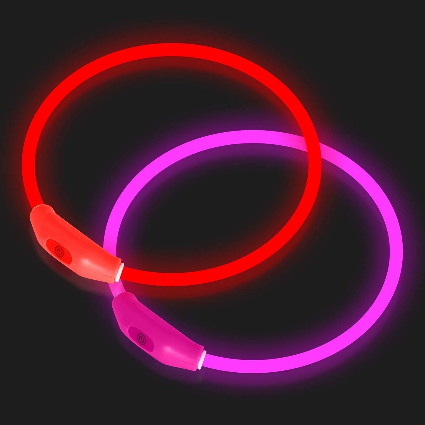 Novkin 2-Pack LED Dog Collar, Light Up Dog Collars,Rechargeable Dog Lights for Night Walking,Universal, Reusable Safety Necklace for Small Medium Large Dogs RED&Pink
