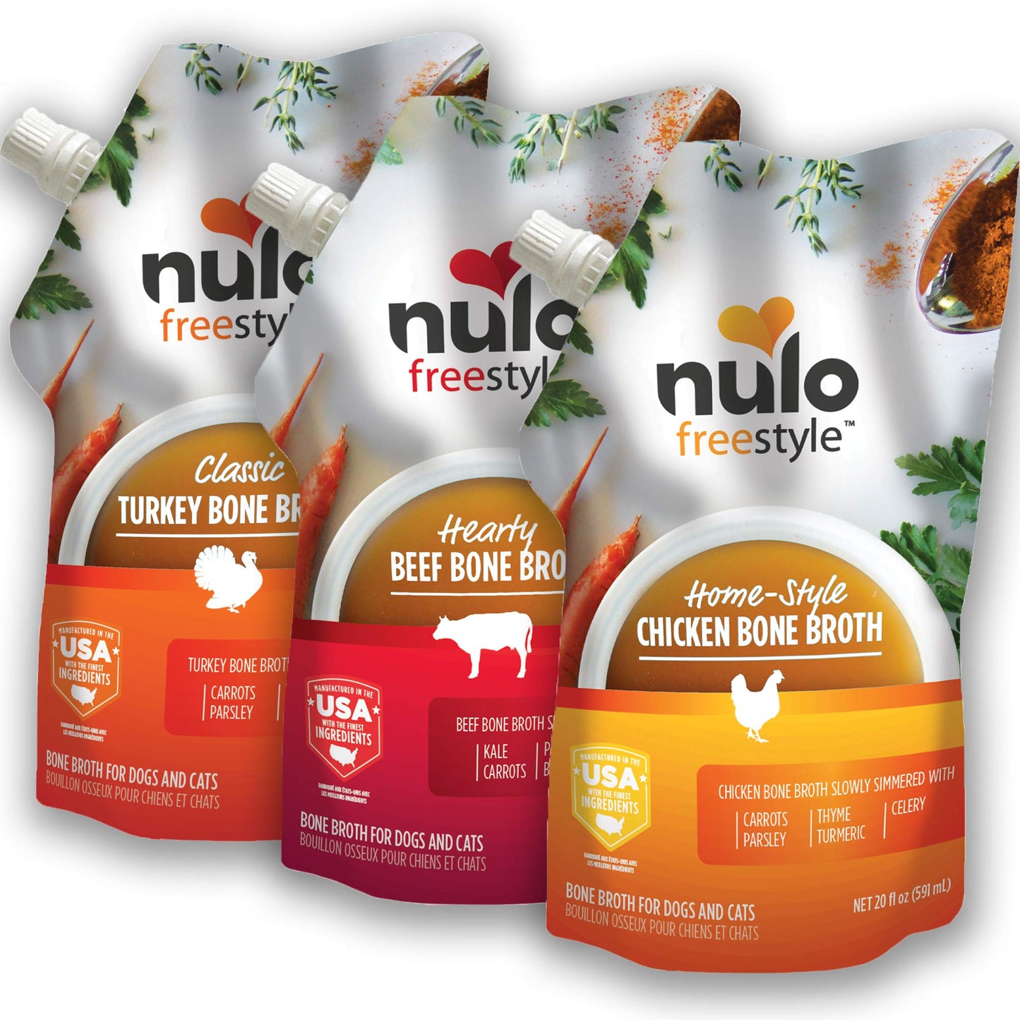 Nulo Freestyle Bone Broth, Premium Food Topper for Cats and Dogs, with Collagen and Chondroitin Sulfate to Help Boost the Quality of Your Pet’s Coat and Skin, 20 FL Oz Pouch