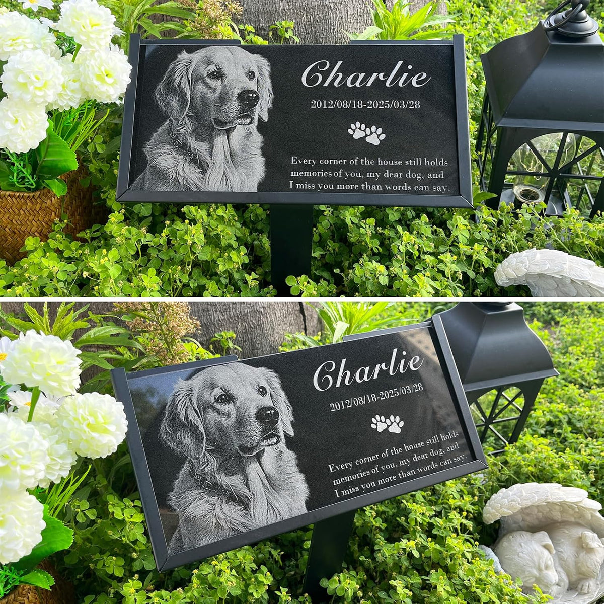Personalized Pet Memorial Stone - Custom Granite Grave Marker for Dogs Cats
