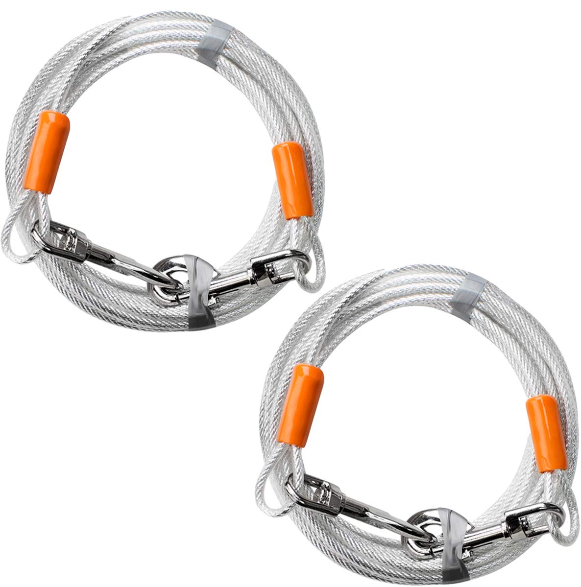 BV Dog Tie Out Cable 25 Feet - Heavy Duty Dog Lead Up to 250 Pounds - Reflective & Rust-Free with Quick Release Swivel Clips & 360° Rotating Clasp - Tangle-Free Dogs Runner for Yard (Grey, Single)