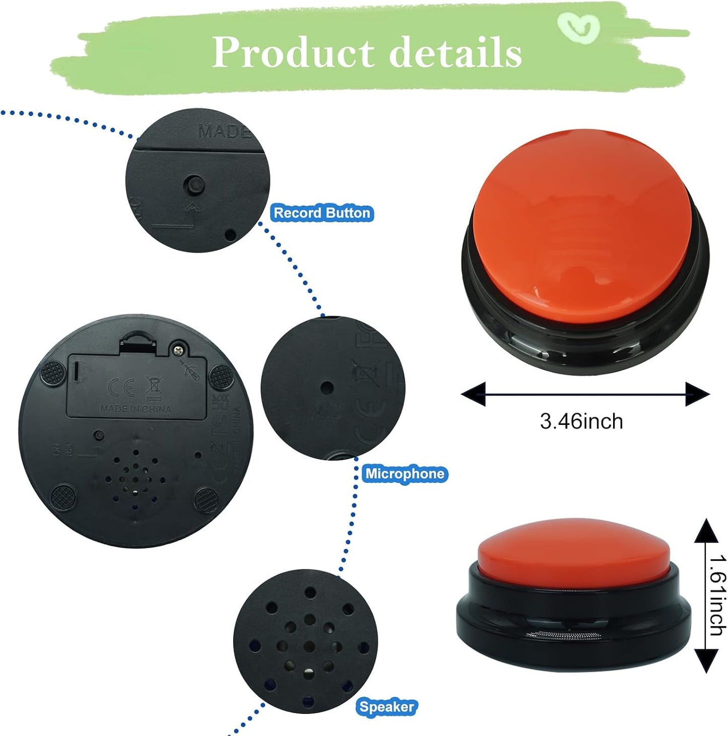 Gelabur Set of 4 Dog Buttons for Communication, Voice Recordable Buttons for Classroom, Dog Training Talking Buttons Starter Set, Pet Easy Speaking Buttons Tools