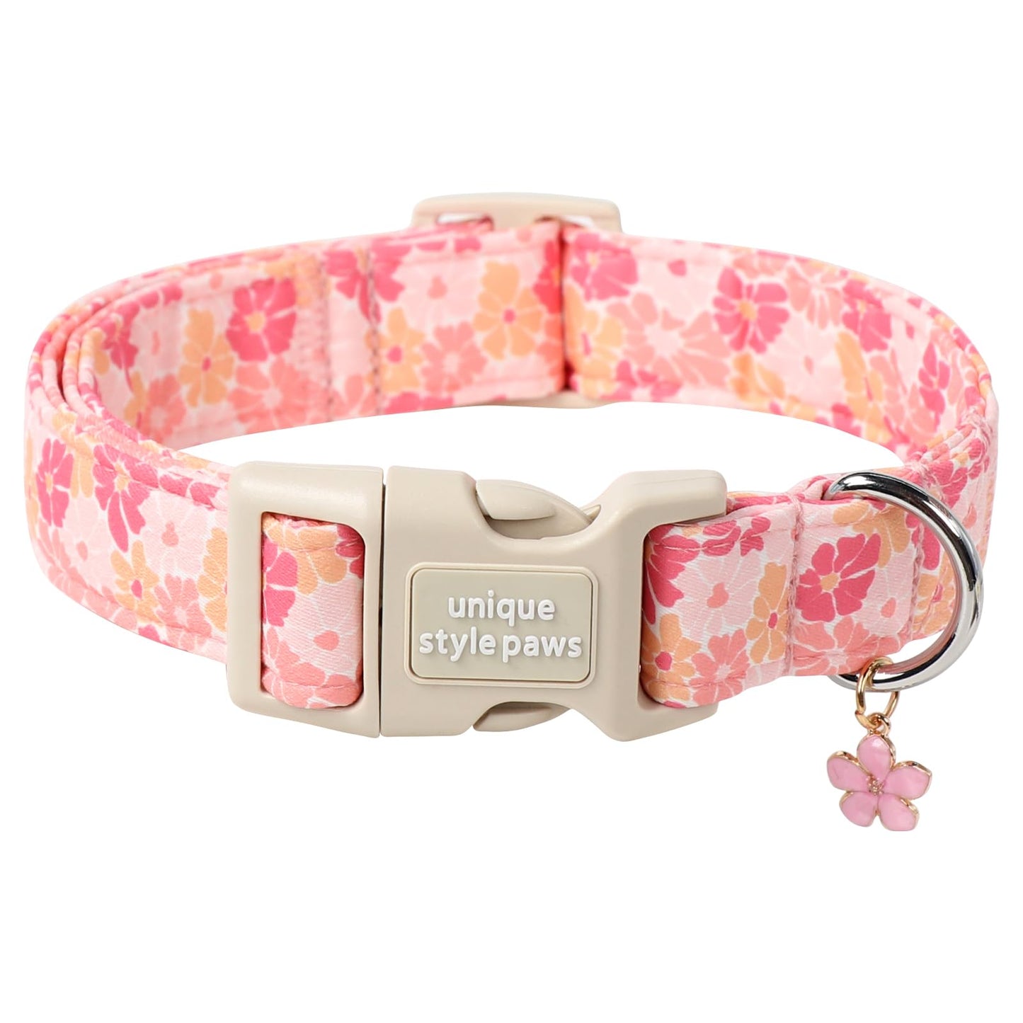 Unique Style Paws Dog Collar With Metal Buckle - Red Rose Flower Gift for Small, Medium, Large Boys Girls Dogs - Durable and Cute