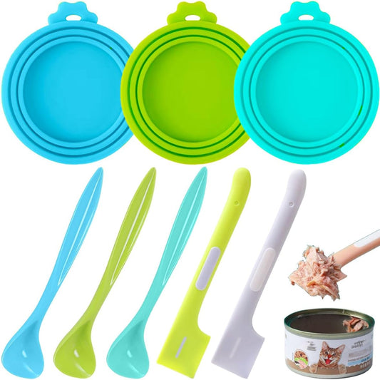 8 PACK Can Lids, Pet Food Can Cover and Food Mixing Spoons Food Canned Scoop, Fits Most Standard Size Dog and Cat Can Tops for Pet Cat Dog Feeding Can and Wet Food Storage