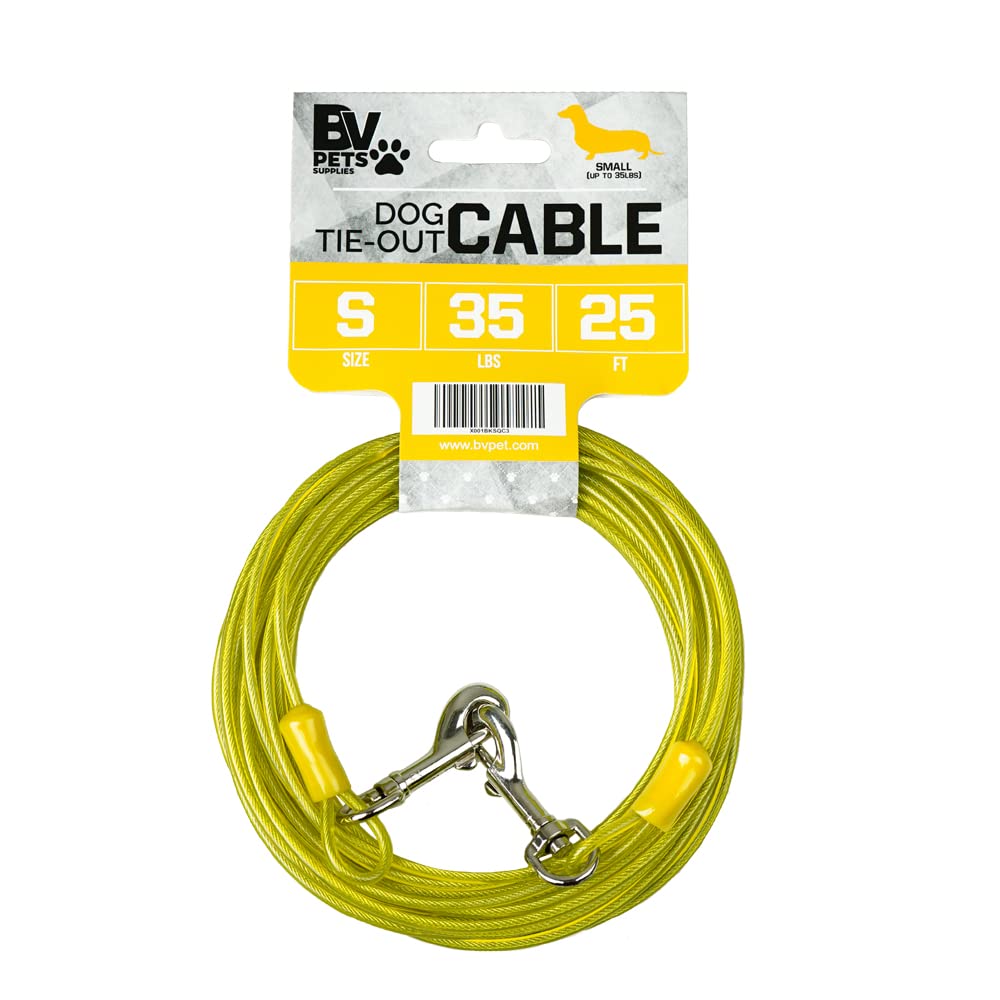 BV Dog Tie Out Cable 25 Feet - Heavy Duty Dog Lead Up to 250 Pounds - Reflective & Rust-Free with Quick Release Swivel Clips & 360° Rotating Clasp - Tangle-Free Dogs Runner for Yard (Grey, Single)