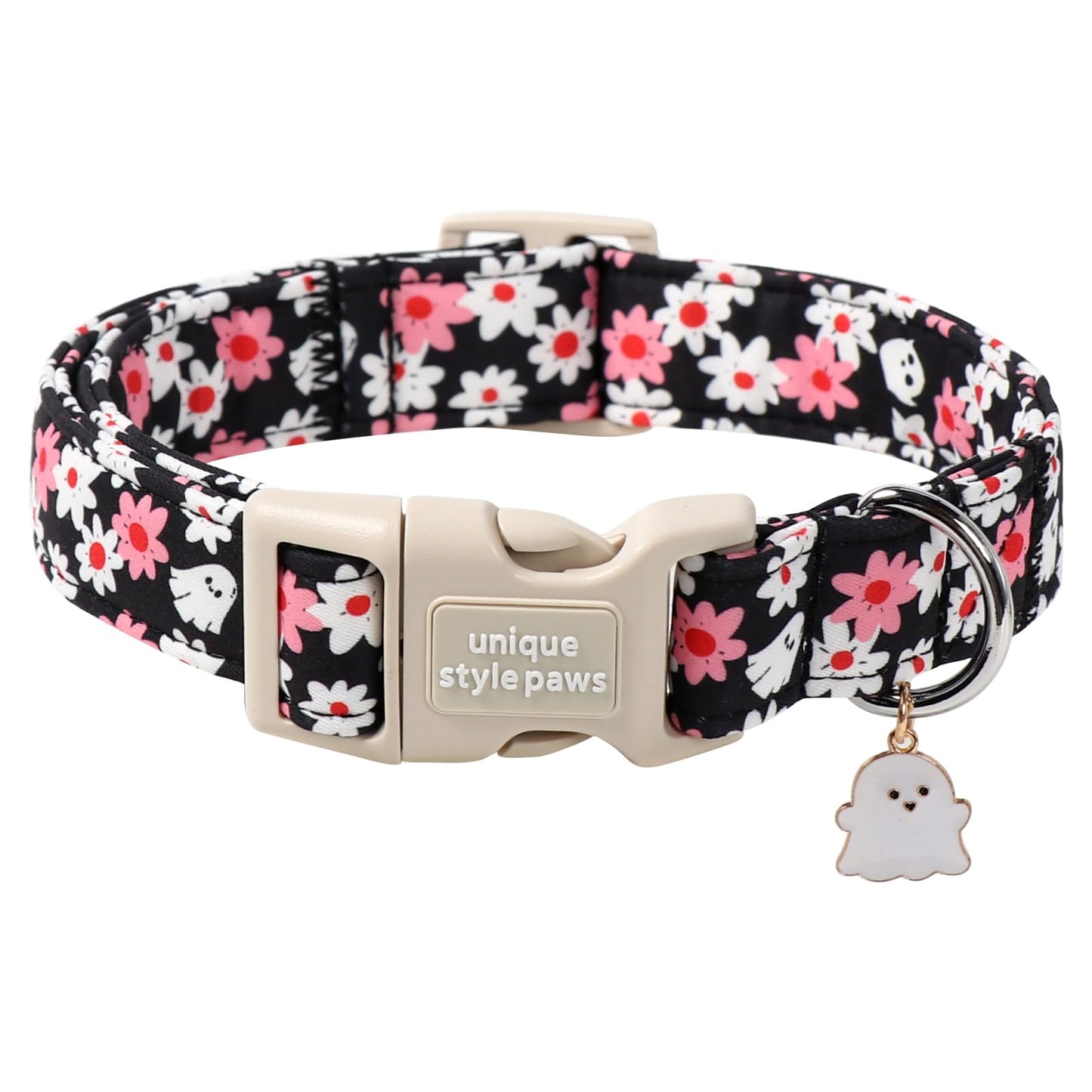Unique Style Paws Dog Collar With Metal Buckle - Red Rose Flower Gift for Small, Medium, Large Boys Girls Dogs - Durable and Cute