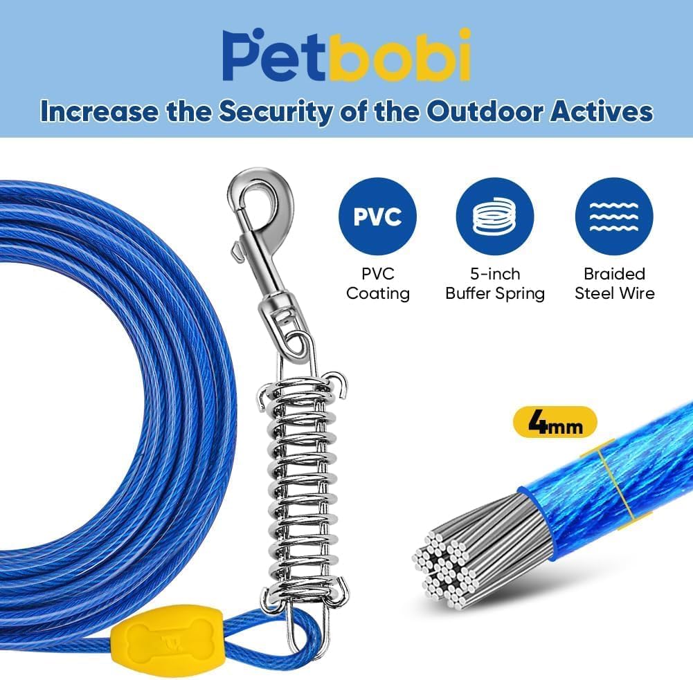 Petbobi Dog Tie Out Cable and Stake, 30ft Heavy Duty Dog Leads for Yard