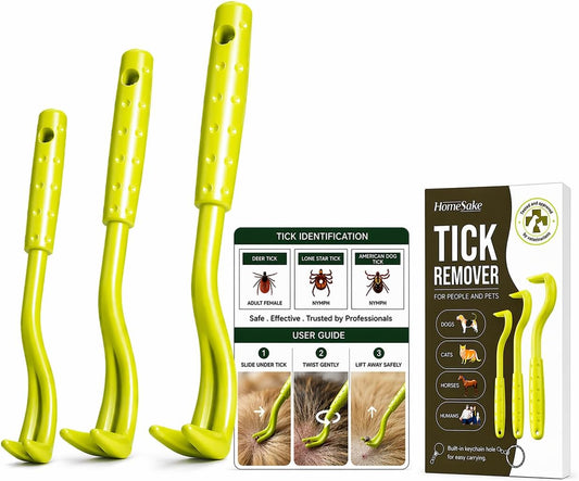 Homesake Tick Remover Tool for Dogs, Cats & Humans, 3 Pack Tick Removal Kit + Identification Card & Keychain Hole, Safely Removes Entire Tick Head & Body, Easy Portable Tool for Pets & First Aid Kits