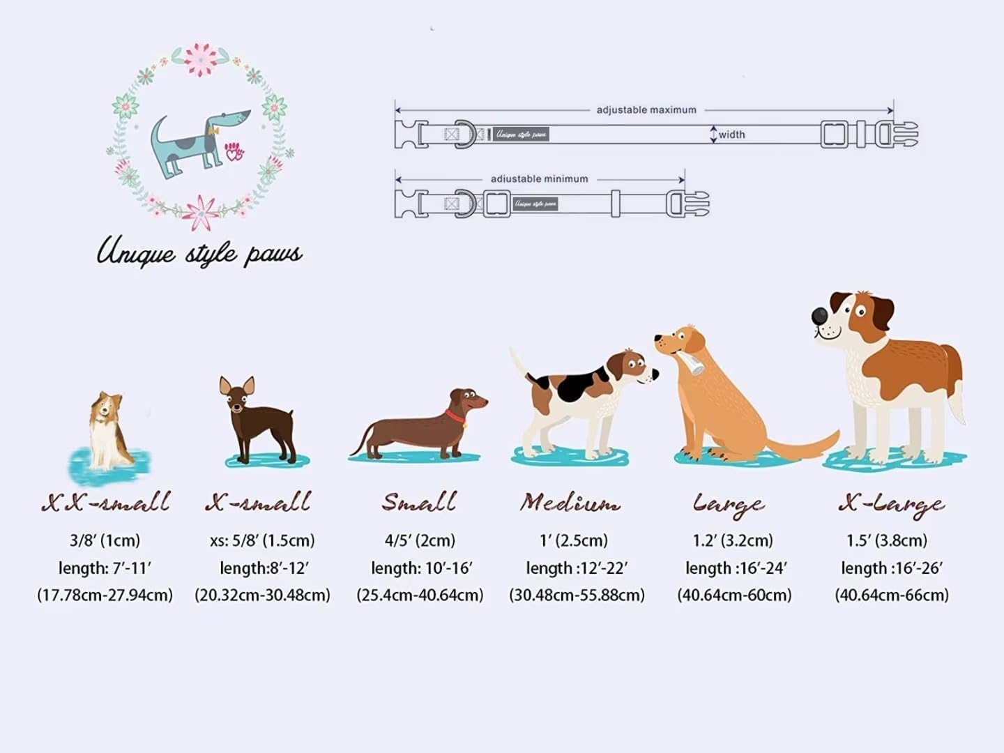 Unique Style Paws Dog Collar With Metal Buckle - Red Rose Flower Gift for Small, Medium, Large Boys Girls Dogs - Durable and Cute