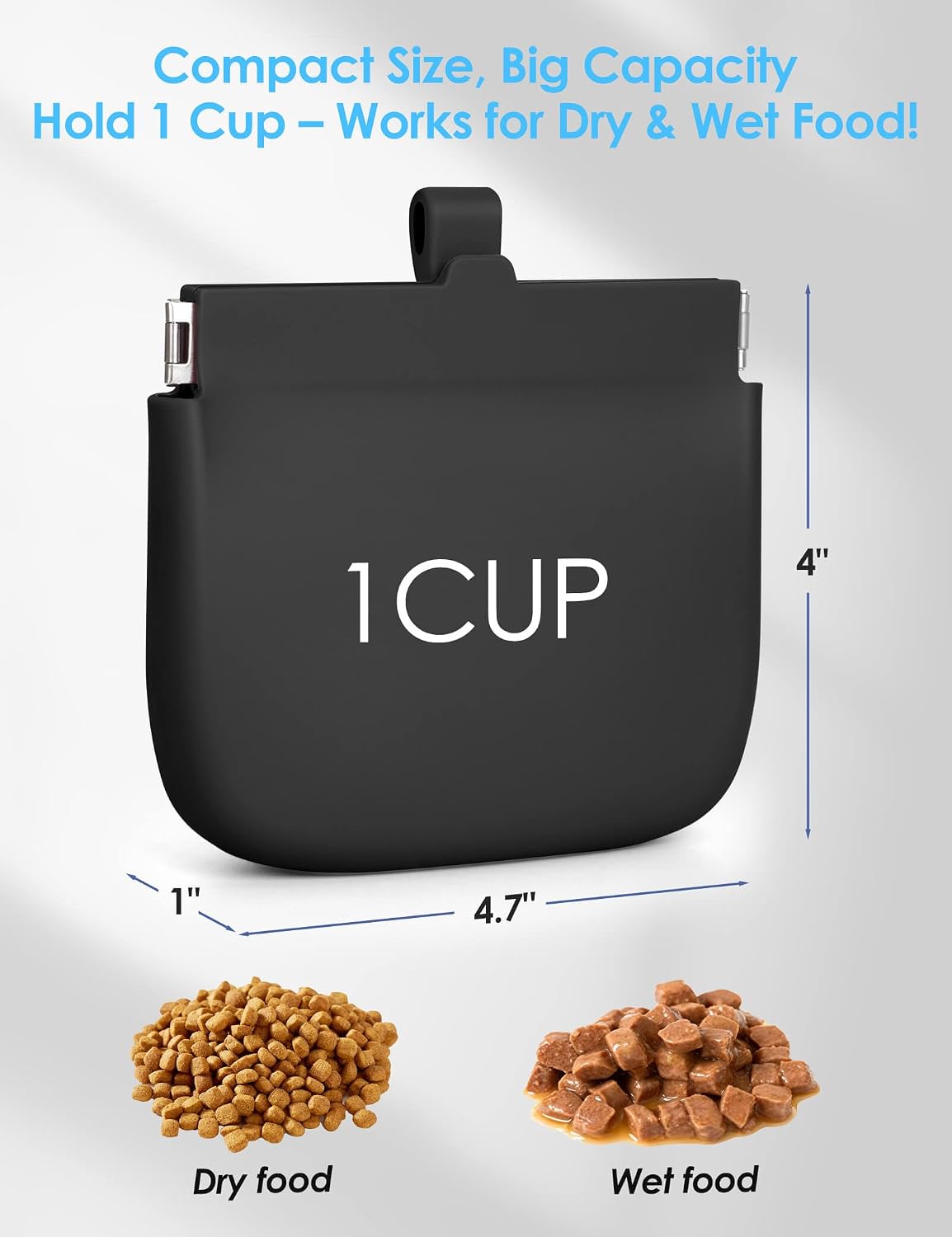 1Cup Silicone Dog Training Treat Pouch for Leash or Belt Loop(Black)