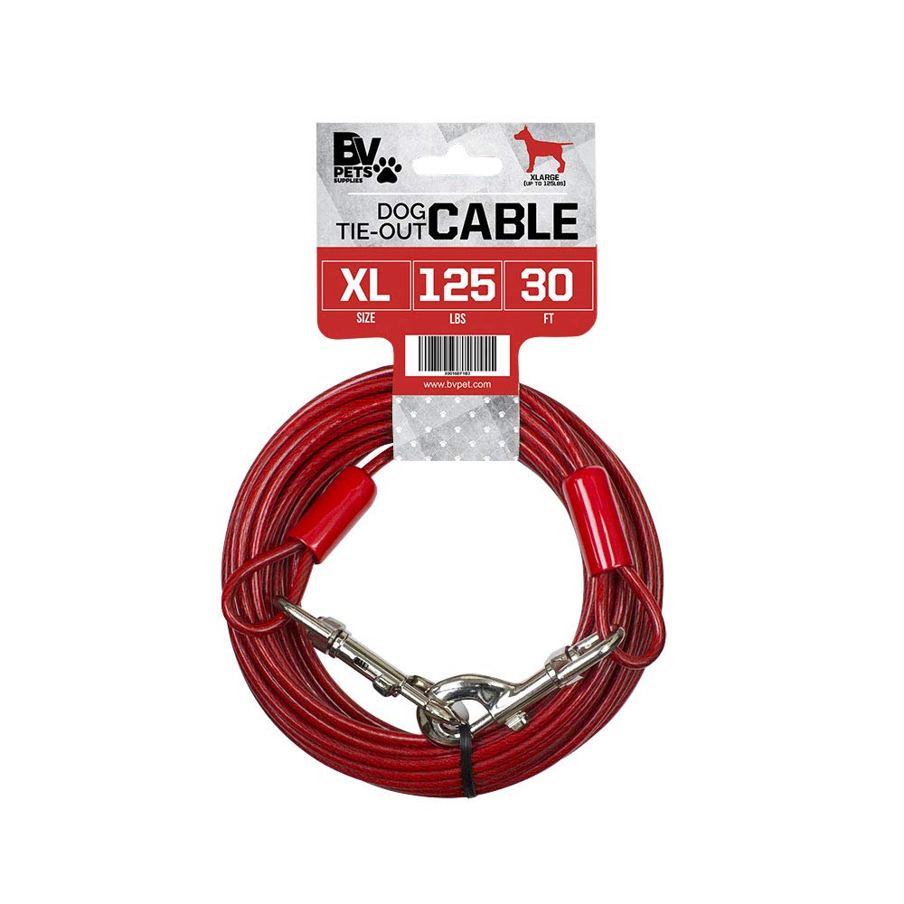 BV Dog Tie Out Cable 25 Feet - Heavy Duty Dog Lead Up to 250 Pounds - Reflective & Rust-Free with Quick Release Swivel Clips & 360° Rotating Clasp - Tangle-Free Dogs Runner for Yard (Grey, Single)