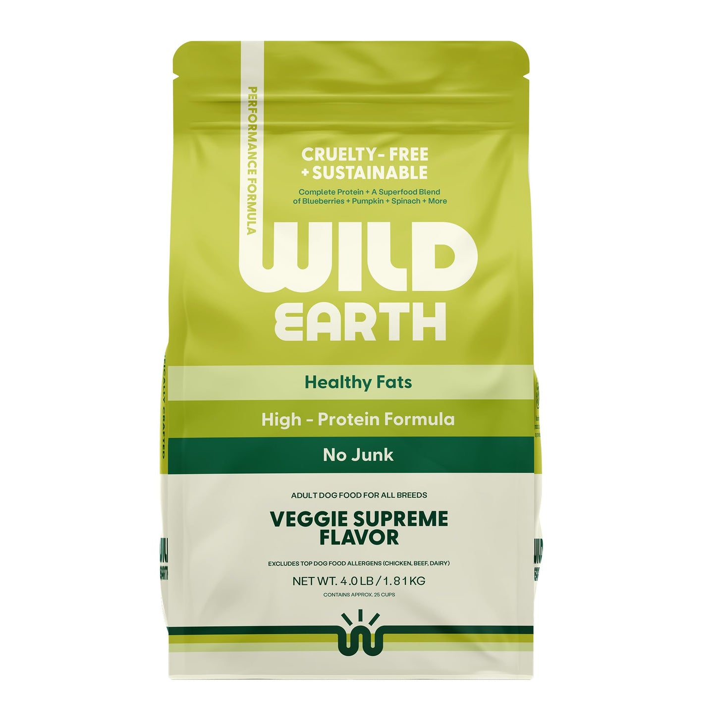 Wild Earth Vegan Dry Dog Food Performance Formula | Plant-Based Vegetarian Kibble | Wheat-Free, Allergen-Free, Veterinarian-Developed | Veggie Supreme Flavor, 18lb Bag