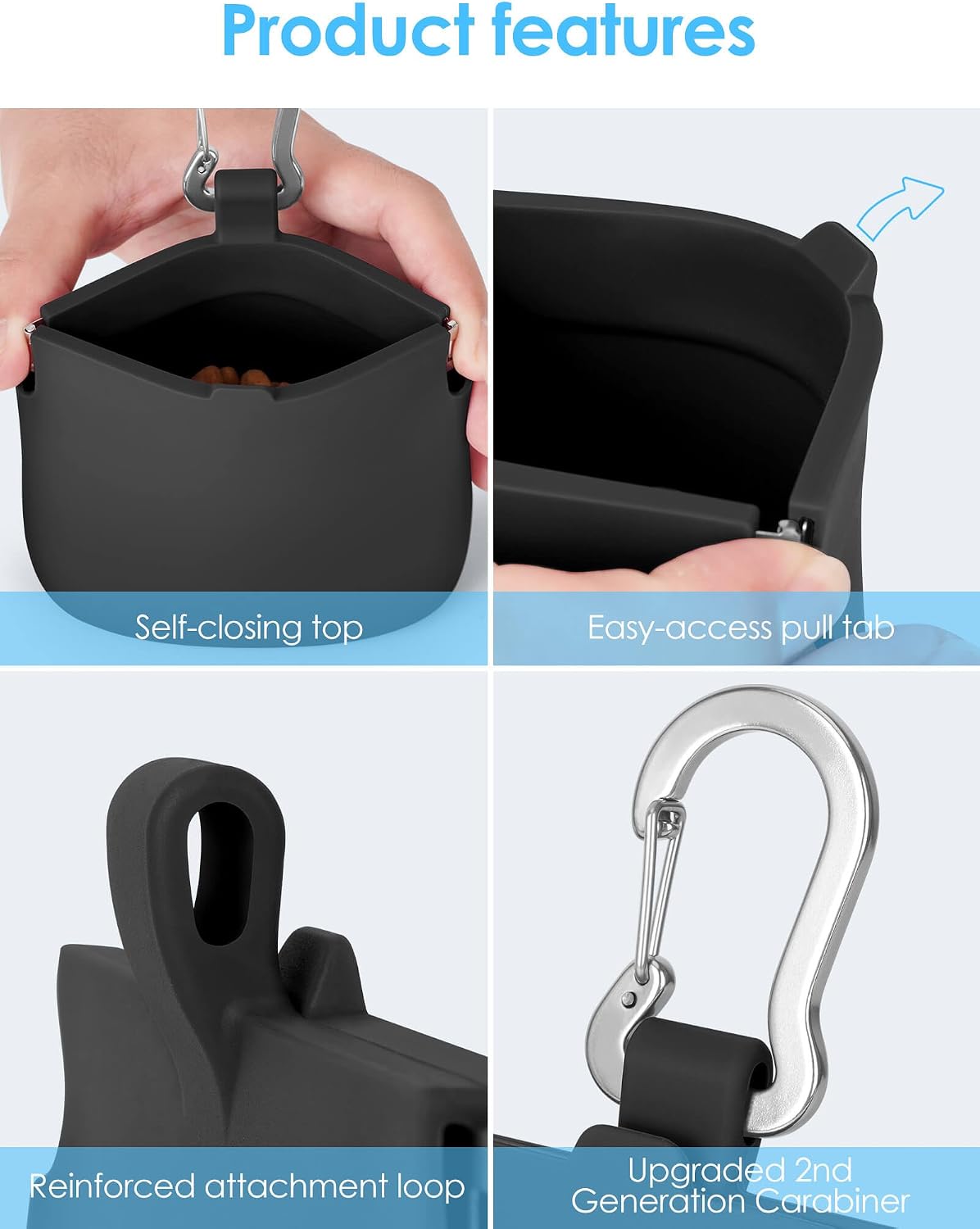 1Cup Silicone Dog Training Treat Pouch for Leash or Belt Loop(Black)