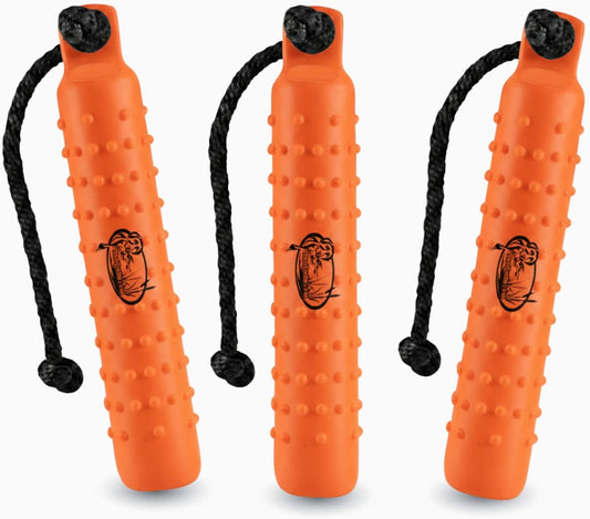 Training Bumper for Hunting Dogs - Water-Ready Floating Fetch Dummy with Throw Rope (Valveless) - Durable, Knobby Design, 2"x11"(3 ct Org)
