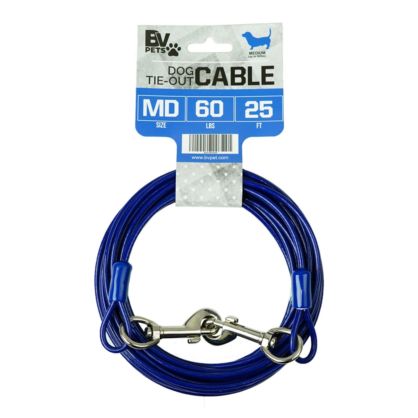 BV Dog Tie Out Cable 25 Feet - Heavy Duty Dog Lead Up to 250 Pounds - Reflective & Rust-Free with Quick Release Swivel Clips & 360° Rotating Clasp - Tangle-Free Dogs Runner for Yard (Grey, Single)