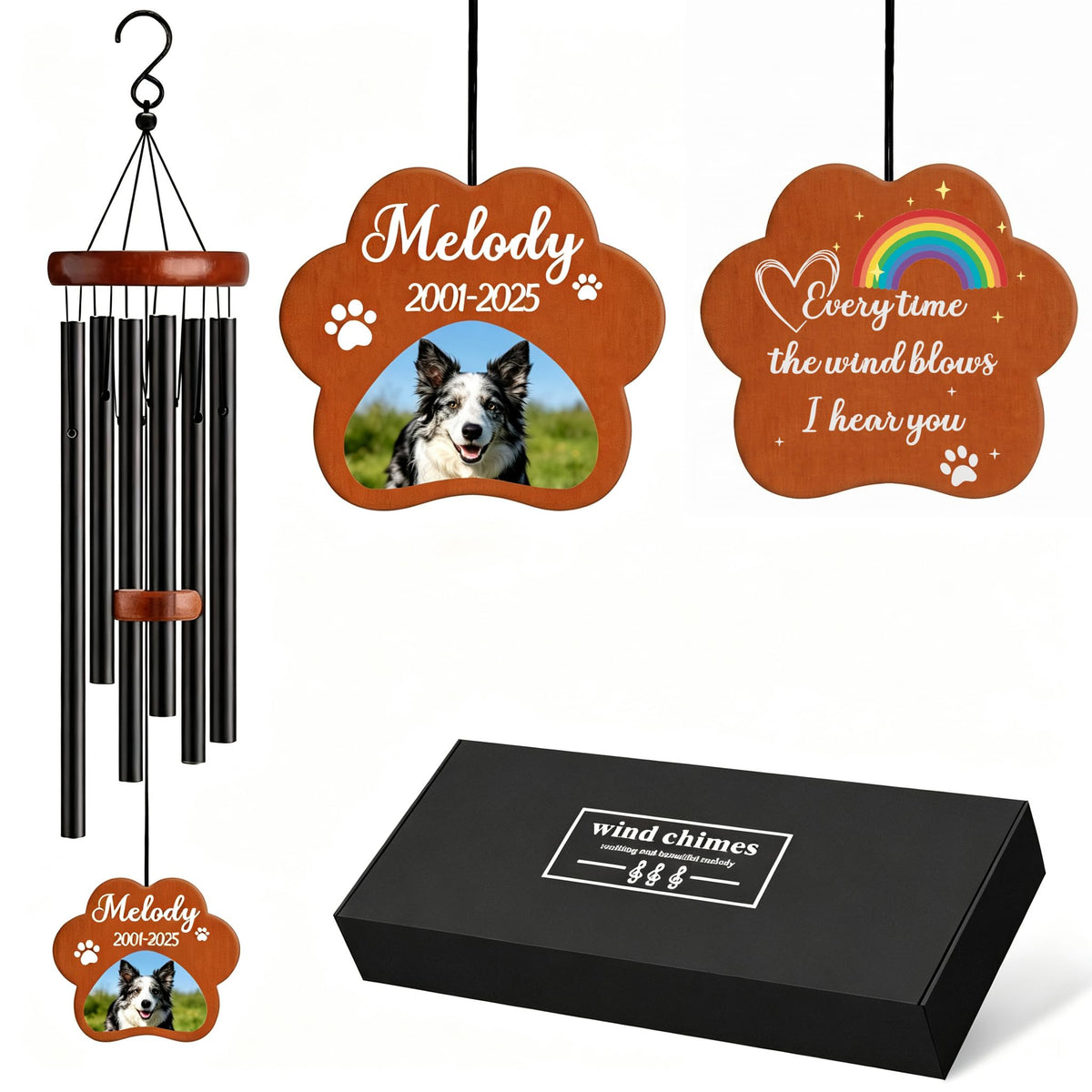 Personalized Dog Memorial Gifts for Loss of Dog, 25.5'' Pet Memorial Gifts for Dogs, Pet Memorial Wind Chimes, Loss of Dogs Sympathy Gift, Pet Passing Away Gift for Loss Loved One(Design 2, Black)