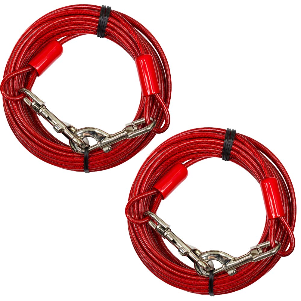 BV Dog Tie Out Cable 25 Feet - Heavy Duty Dog Lead Up to 250 Pounds - Reflective & Rust-Free with Quick Release Swivel Clips & 360° Rotating Clasp - Tangle-Free Dogs Runner for Yard (Grey, Single)