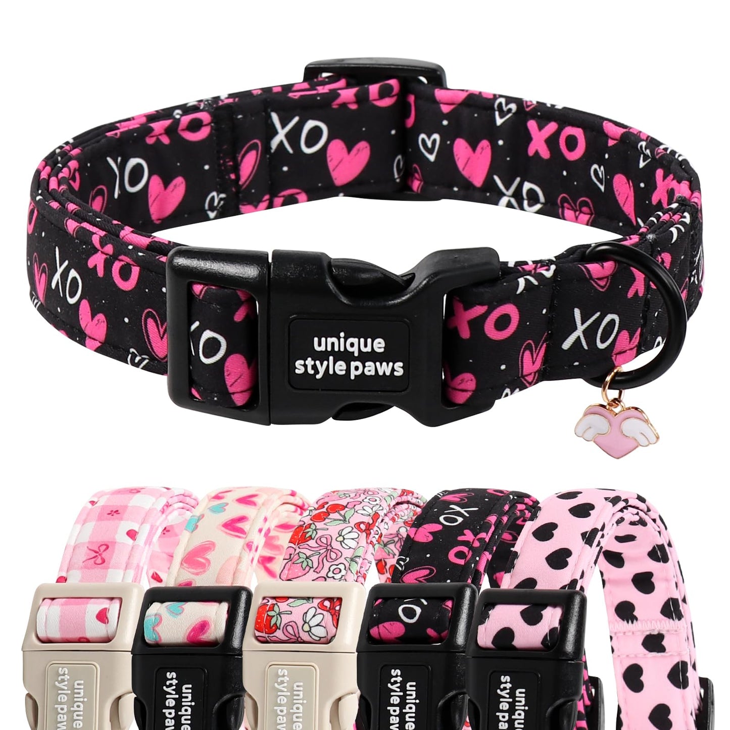 Unique Style Paws Dog Collar With Metal Buckle - Red Rose Flower Gift for Small, Medium, Large Boys Girls Dogs - Durable and Cute