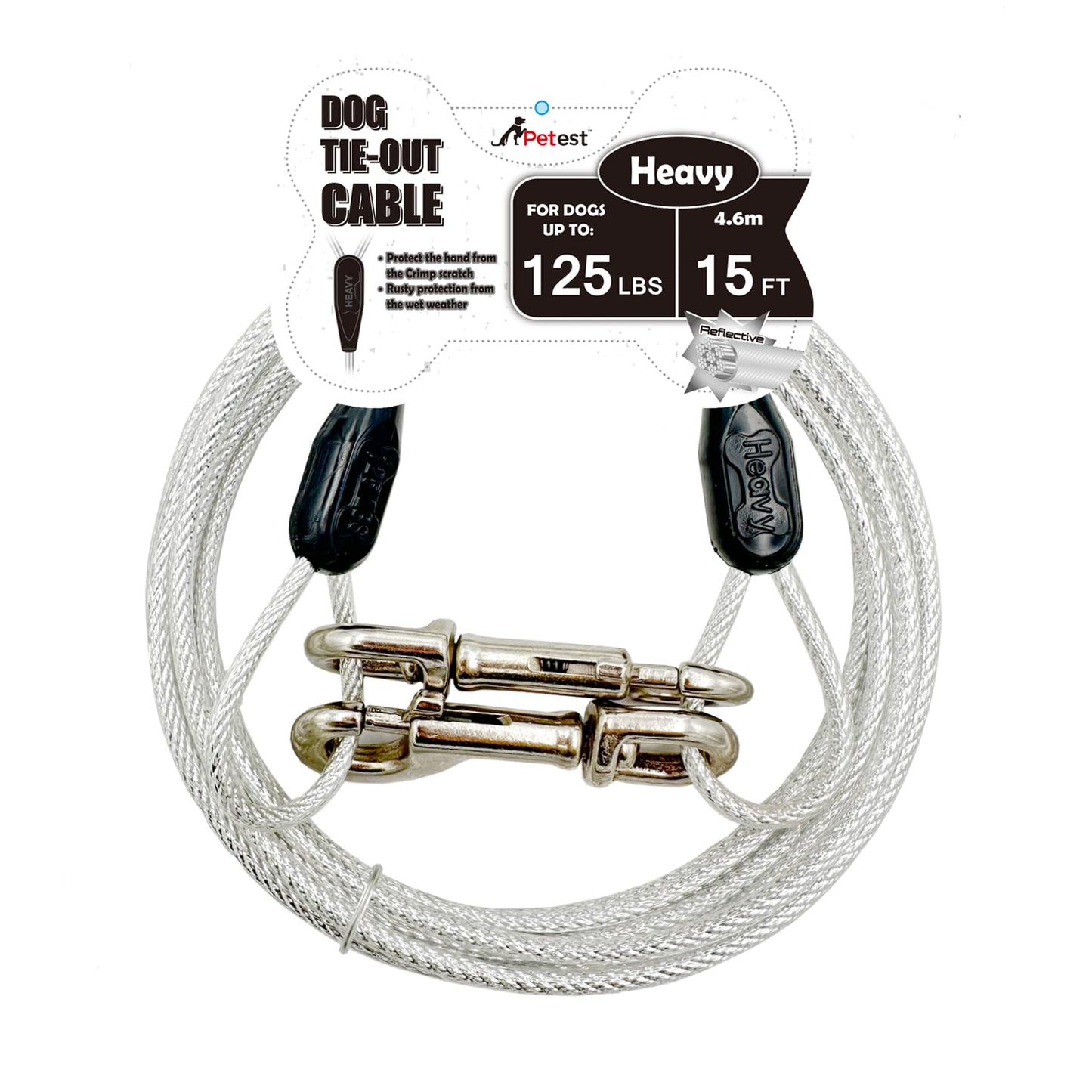 Petest 30ft Reflective Tie-Out Cable for Heavy Dogs Up to 125 Pounds