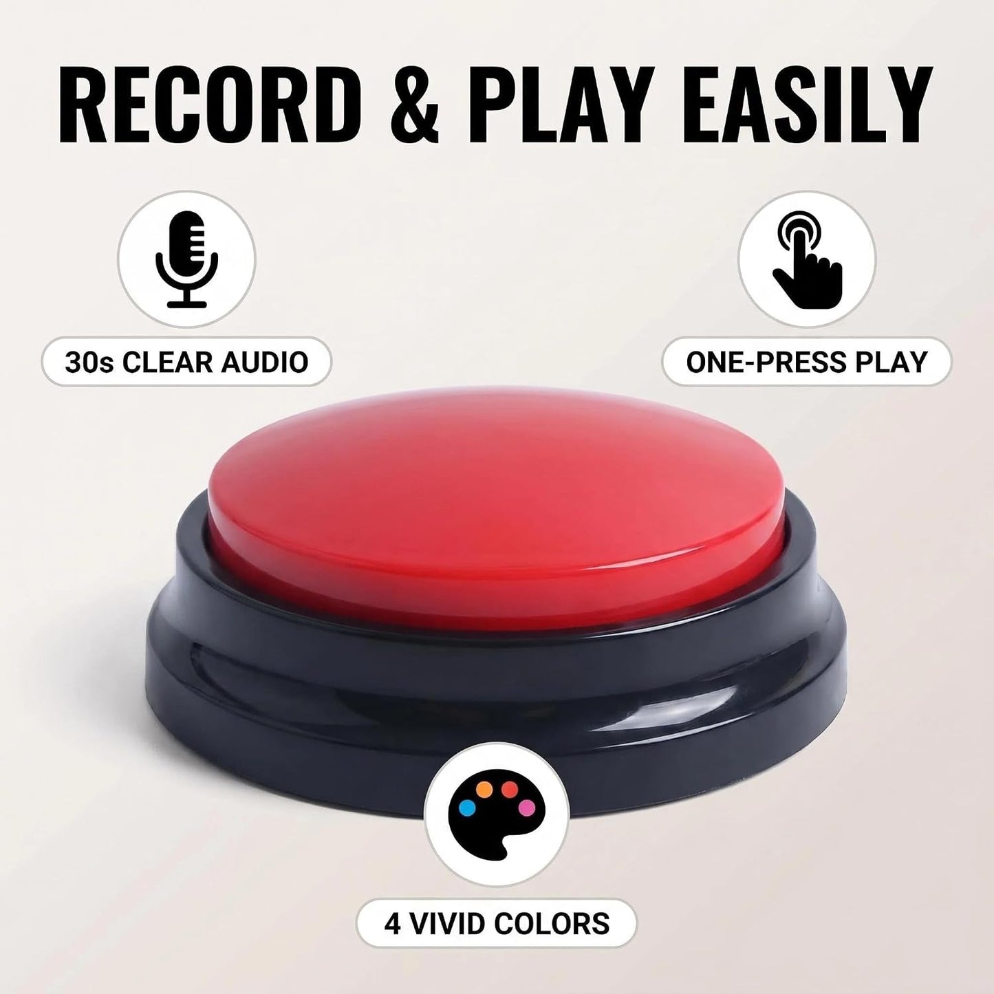 Voice Recording Button, Dog Buttons for Communication Pet Training Buzzer, 30 Second Voice Record and Playback, Funny Gift for Study Office Home 4 Pack Red/Blue/Rose/Orange