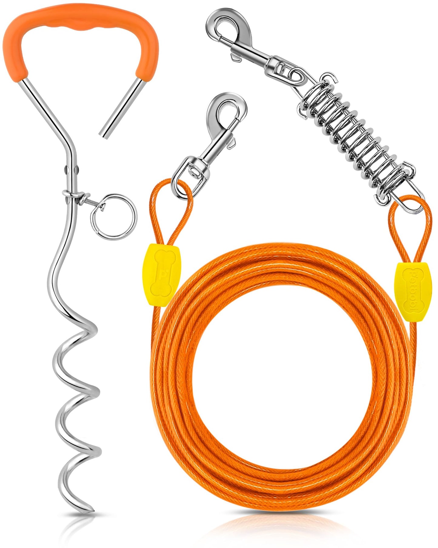 Petbobi Dog Tie Out Cable and Stake, 30ft Heavy Duty Dog Leads for Yard