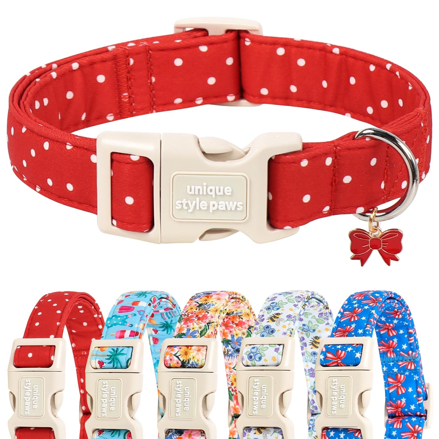 Unique Style Paws Dog Collar With Metal Buckle - Red Rose Flower Gift for Small, Medium, Large Boys Girls Dogs - Durable and Cute