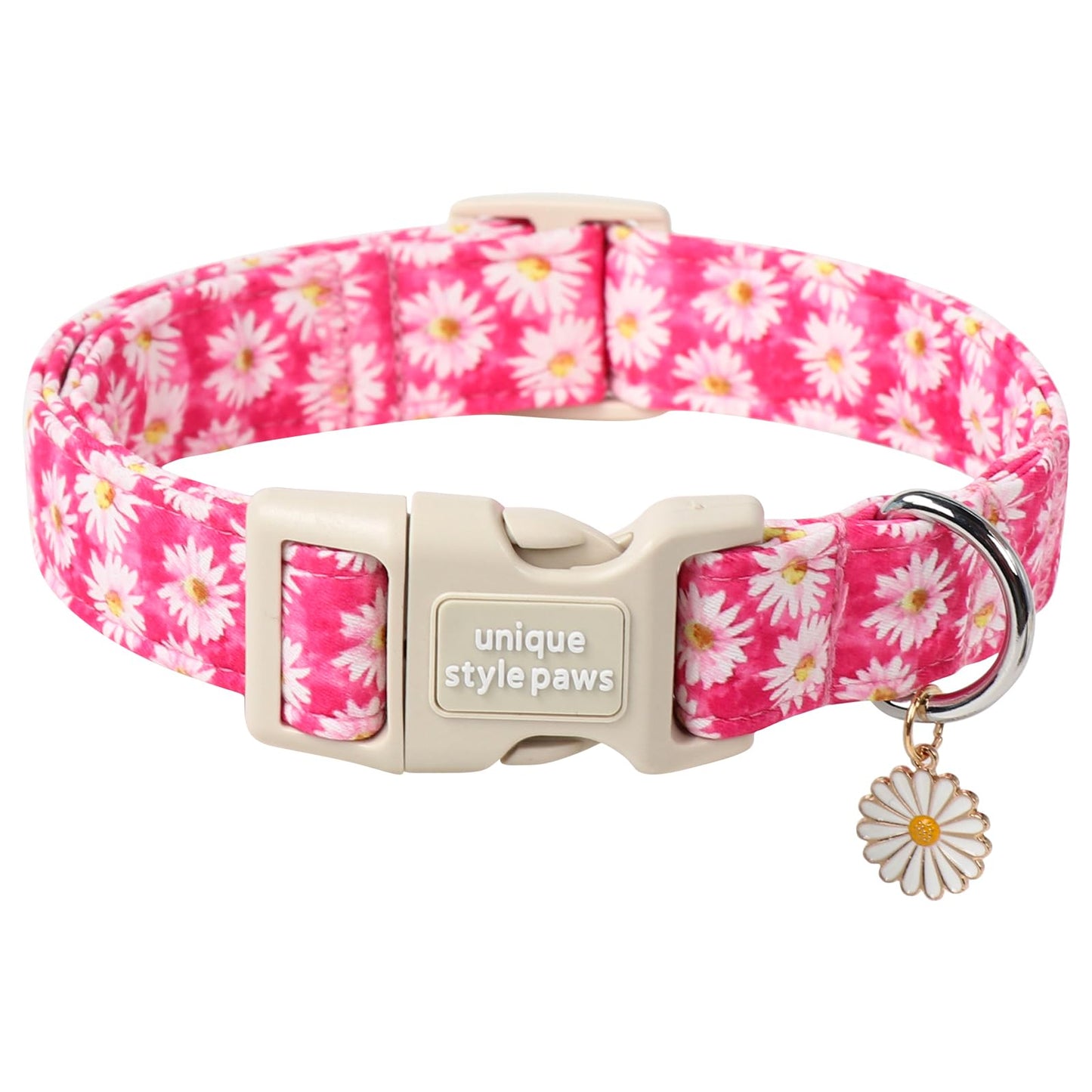Unique Style Paws Dog Collar With Metal Buckle - Red Rose Flower Gift for Small, Medium, Large Boys Girls Dogs - Durable and Cute