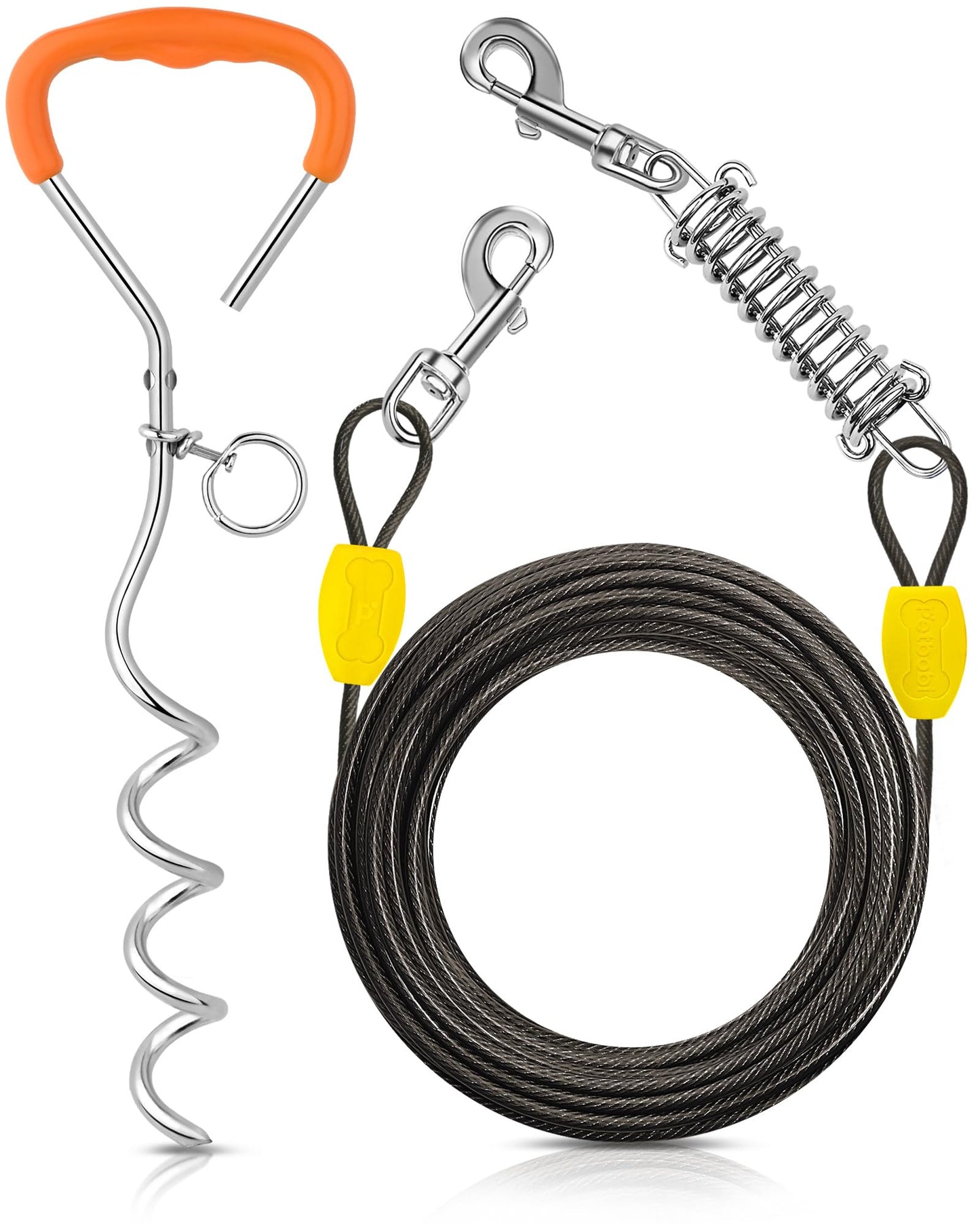 Petbobi Dog Tie Out Cable and Stake, 30ft Heavy Duty Dog Leads for Yard