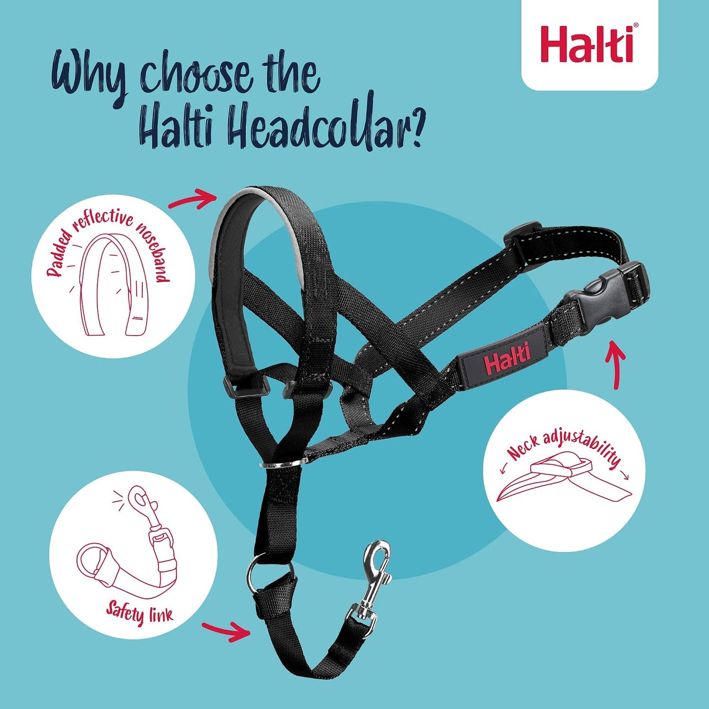 Halti Headcollar | Size 3, Black | Training Collar for Medium Dogs