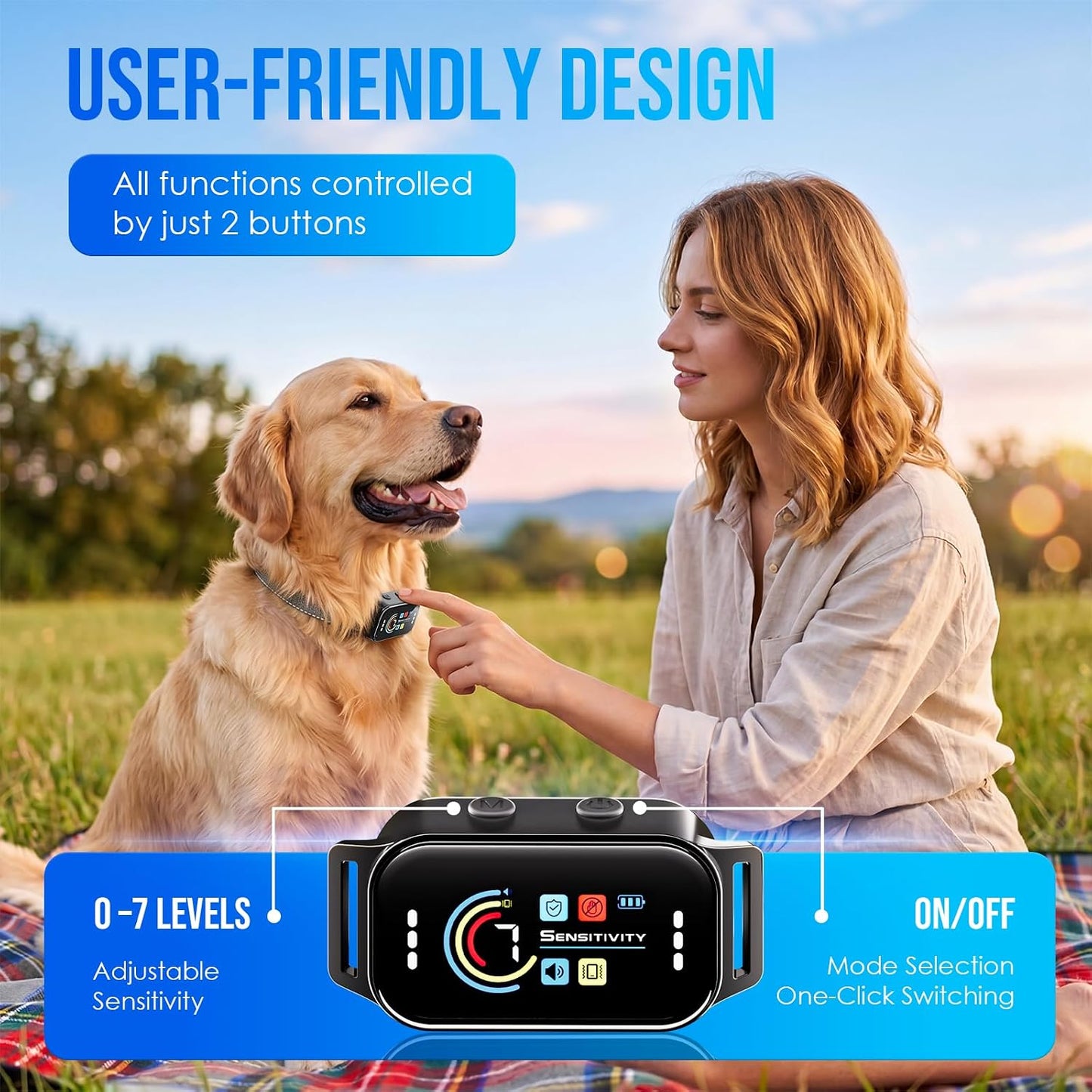Dog Bark Collar 2 Pack, Auto Anti Barking Collar for Large Medium Small Dogs 11-120lbs, 7 Sensitivity Levels, 5 Safe Training Modes, Humane Bark Training Collar
