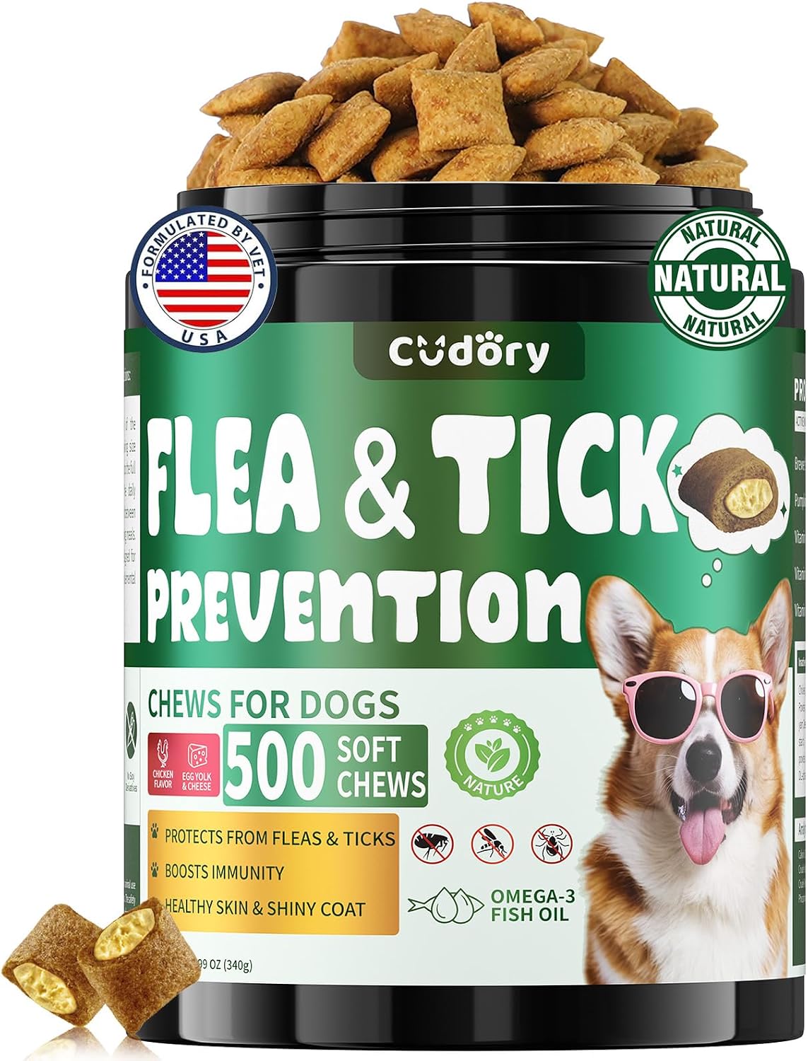 Cudory Flea and Tick Prevention for Dogs, 500 Dog Flea Treatment Chews