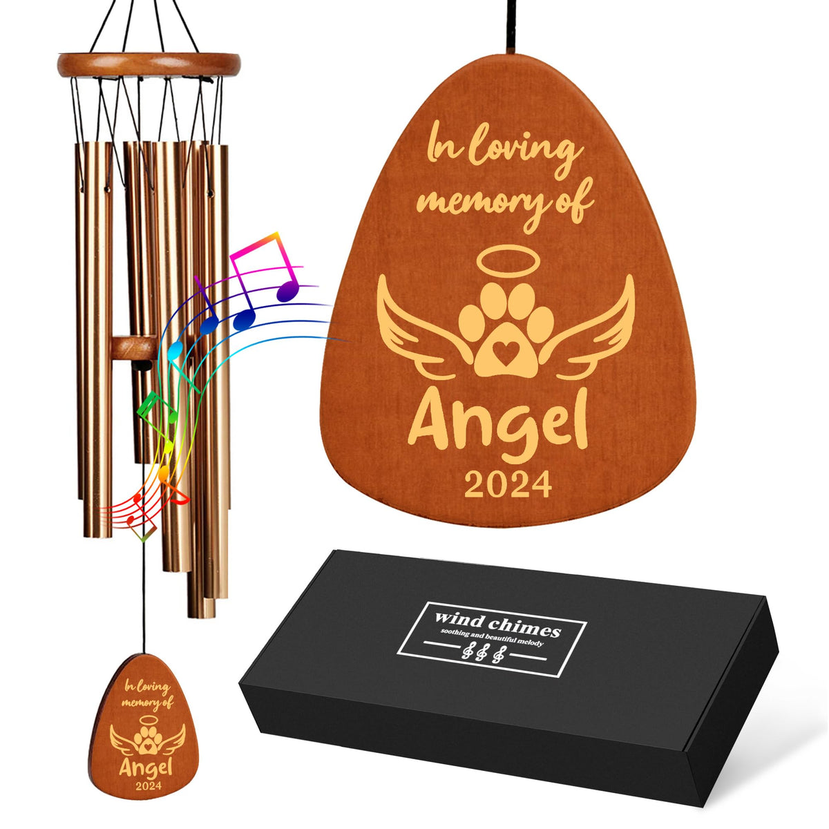 Personalized Dog Memorial Gifts for Loss of Dog, 25.5'' Pet Memorial Gifts for Dogs, Pet Memorial Wind Chimes, Loss of Dogs Sympathy Gift, Pet Passing Away Gift for Loss Loved One(Design 2, Black)