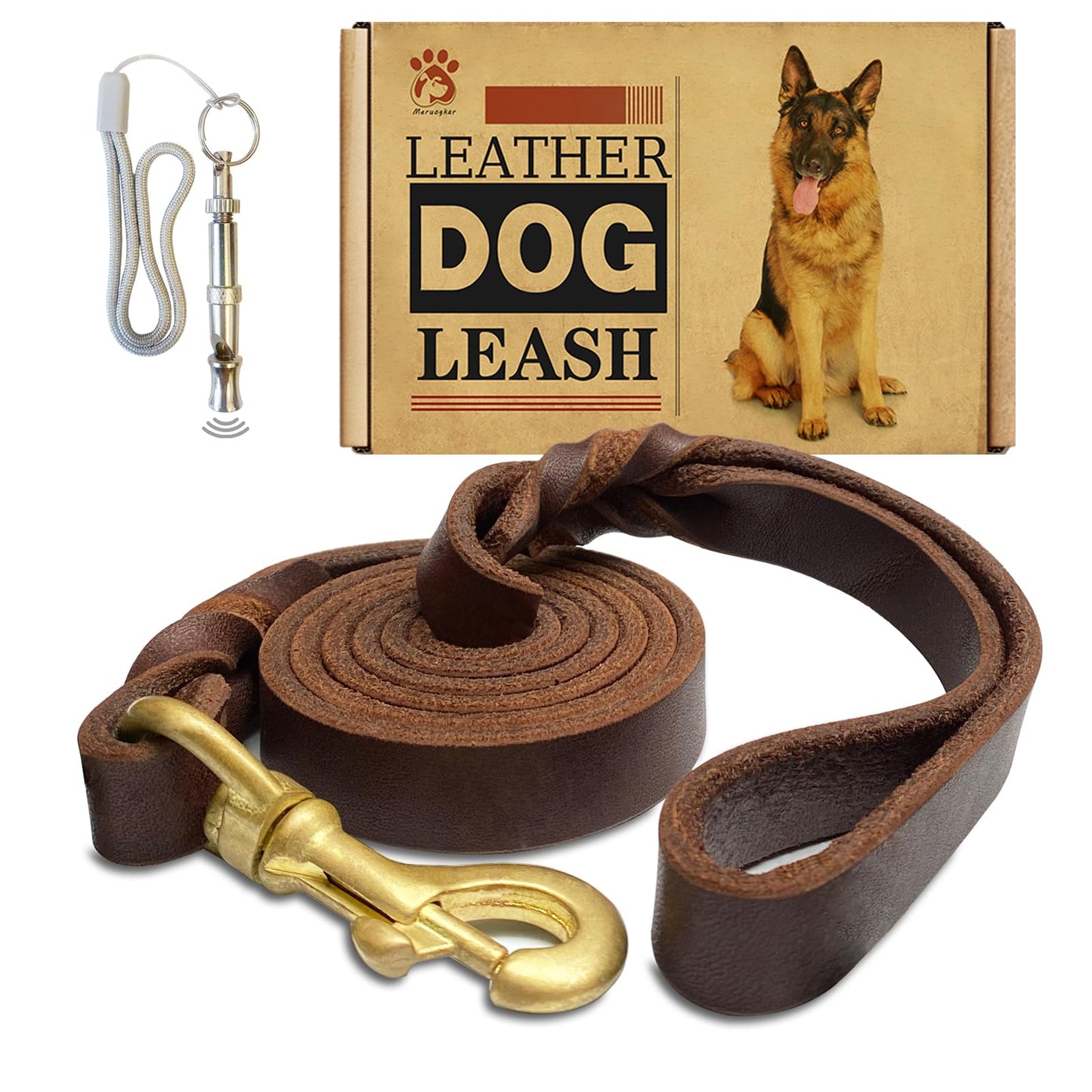 Leather Dog Leash 6ft x 3/4 inch,Strong Heavy Duty Genuine Leather Braided Dog Training Leash, Soft and Comfortable Leather Leash for Large Dogs, Medium Small Dogs (Brown, 6FT*3/4in)