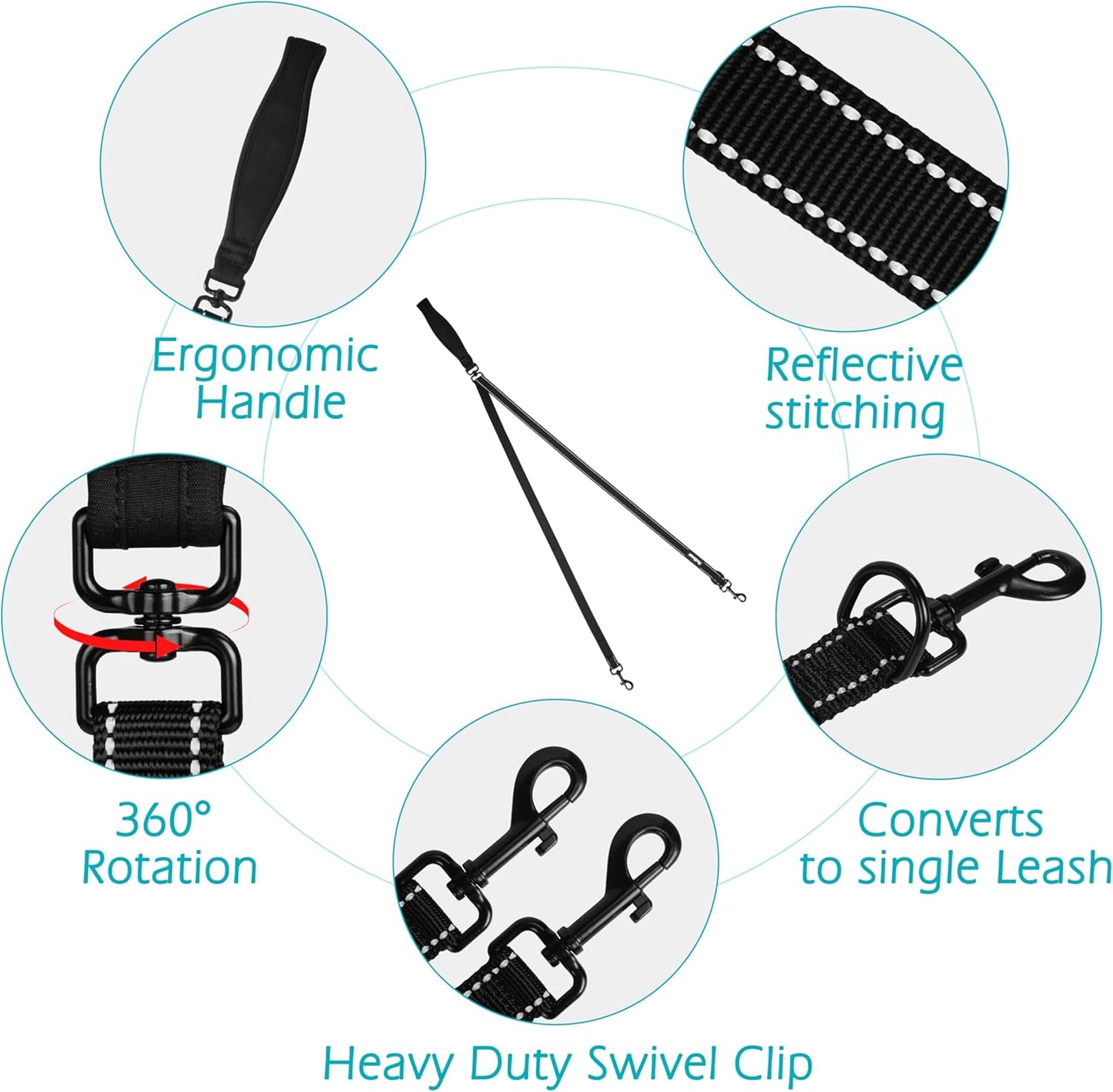 PetBonus Two Point Control Dog Leash, No Tangle Training Walking Leashes
