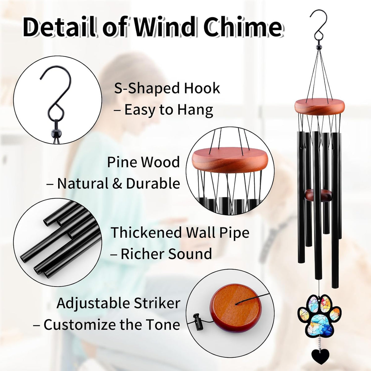 Dog Memorial Wind Chime for Loss of Pet Sympathy Bereavement Gift (Paw)