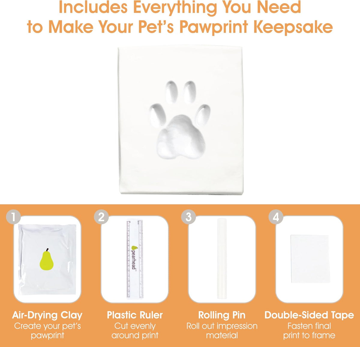 Pearhead Pet Paw Print Frame with Clay Impression Kit, Black Tabletop Frame