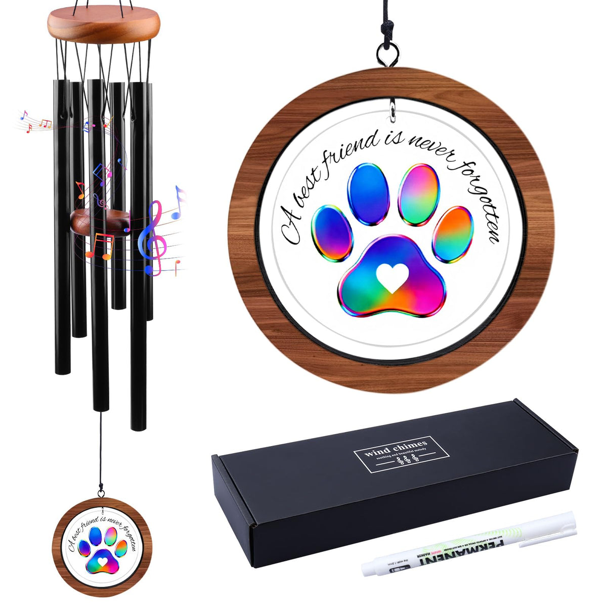 Dog Memorial Wind Chime for Loss of Pet Sympathy Bereavement Gift (Paw)