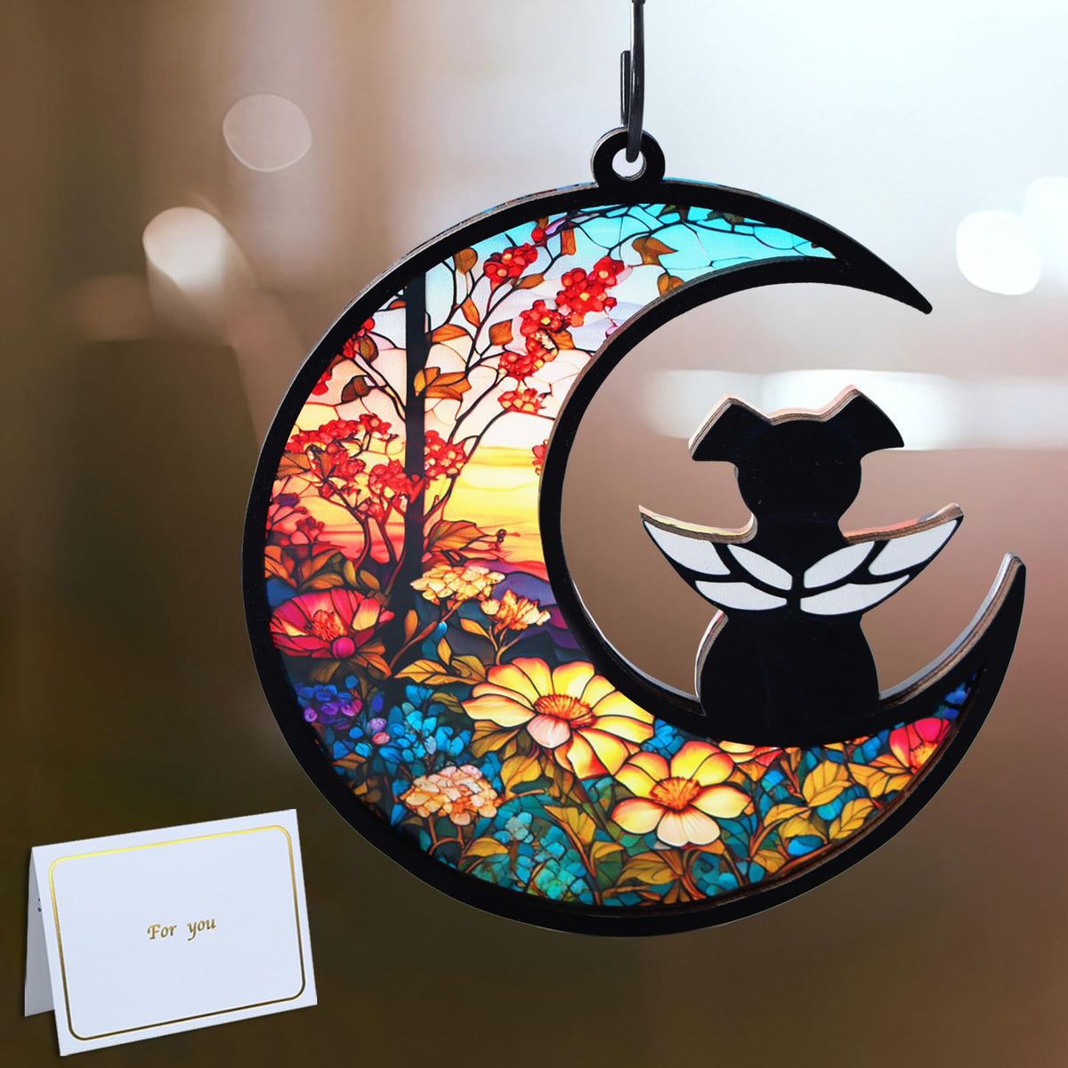 Original CCiaga DIY Dog Angel Memorial Suncatcher with Sympathy Card,Memorial Gifts for Loss of Dog Sympathy Gift,Pet Memorial Gifts for Dogs(3-Life Tree)