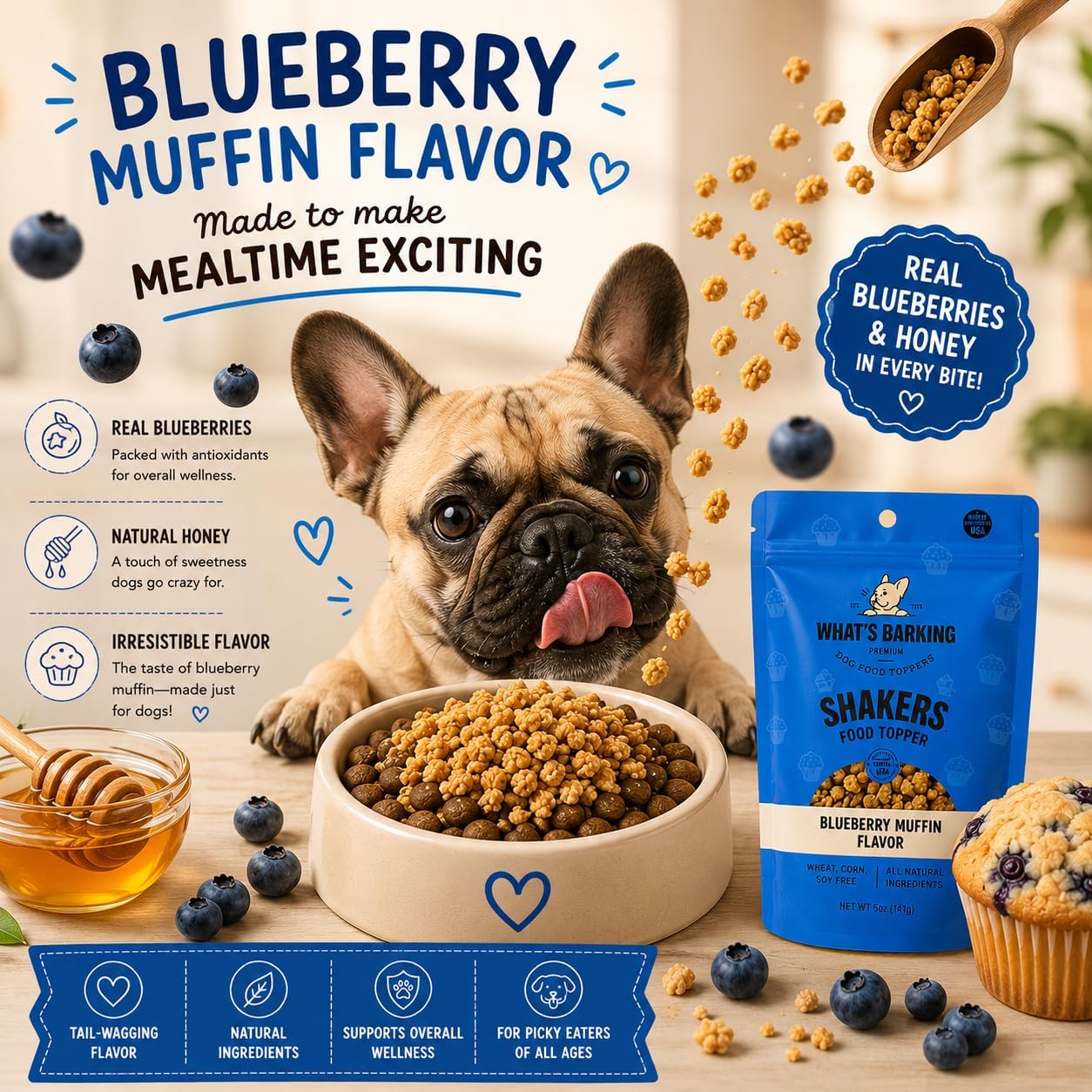 Shakers Dog Meal Toppers, Blueberry Muffin, Non-GMO, 3 Pack