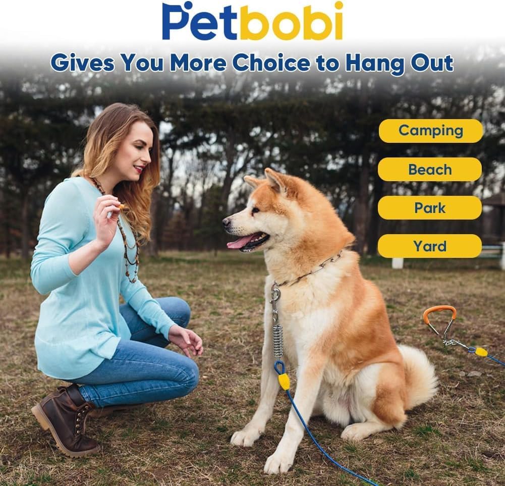 Petbobi Dog Tie Out Cable and Stake, 30ft Heavy Duty Dog Leads for Yard