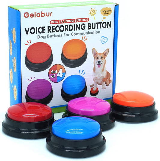 Gelabur Set of 4 Dog Buttons for Communication, Voice Recordable Buttons for Classroom, Dog Training Talking Buttons Starter Set, Pet Easy Speaking Buttons Tools