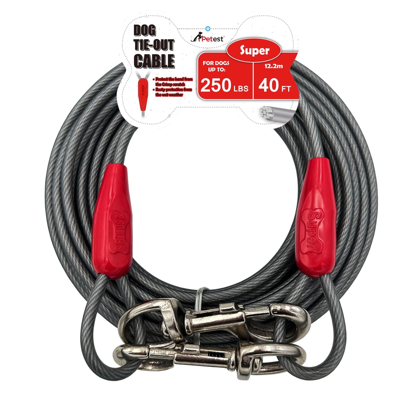 Petest 30ft Reflective Tie-Out Cable for Heavy Dogs Up to 125 Pounds