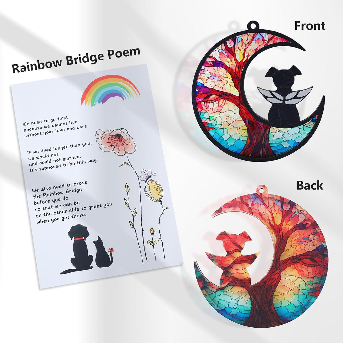 Original CCiaga DIY Dog Angel Memorial Suncatcher with Sympathy Card,Memorial Gifts for Loss of Dog Sympathy Gift,Pet Memorial Gifts for Dogs(3-Life Tree)