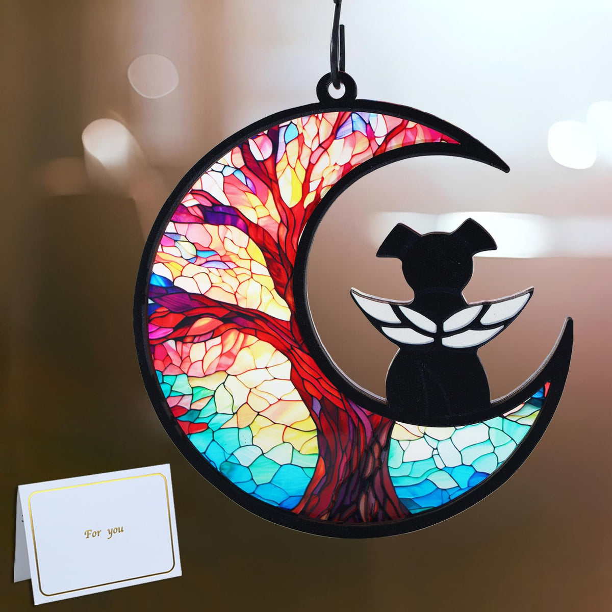 Original CCiaga DIY Dog Angel Memorial Suncatcher with Sympathy Card,Memorial Gifts for Loss of Dog Sympathy Gift,Pet Memorial Gifts for Dogs(3-Life Tree)