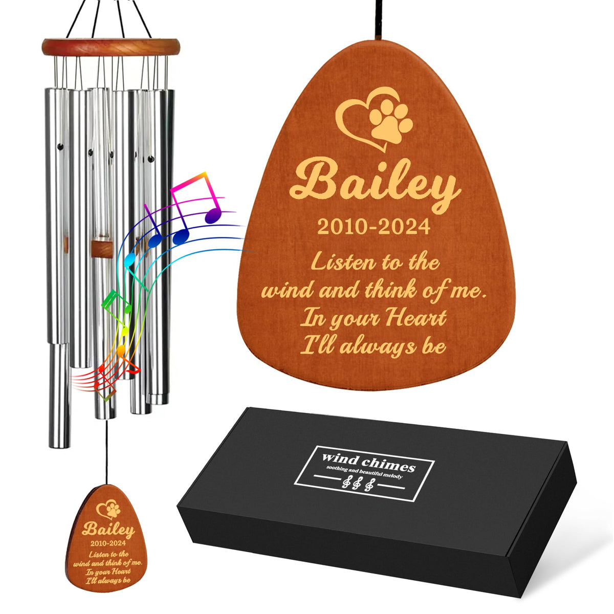 Personalized Dog Memorial Gifts for Loss of Dog, 25.5'' Pet Memorial Gifts for Dogs, Pet Memorial Wind Chimes, Loss of Dogs Sympathy Gift, Pet Passing Away Gift for Loss Loved One(Design 2, Black)