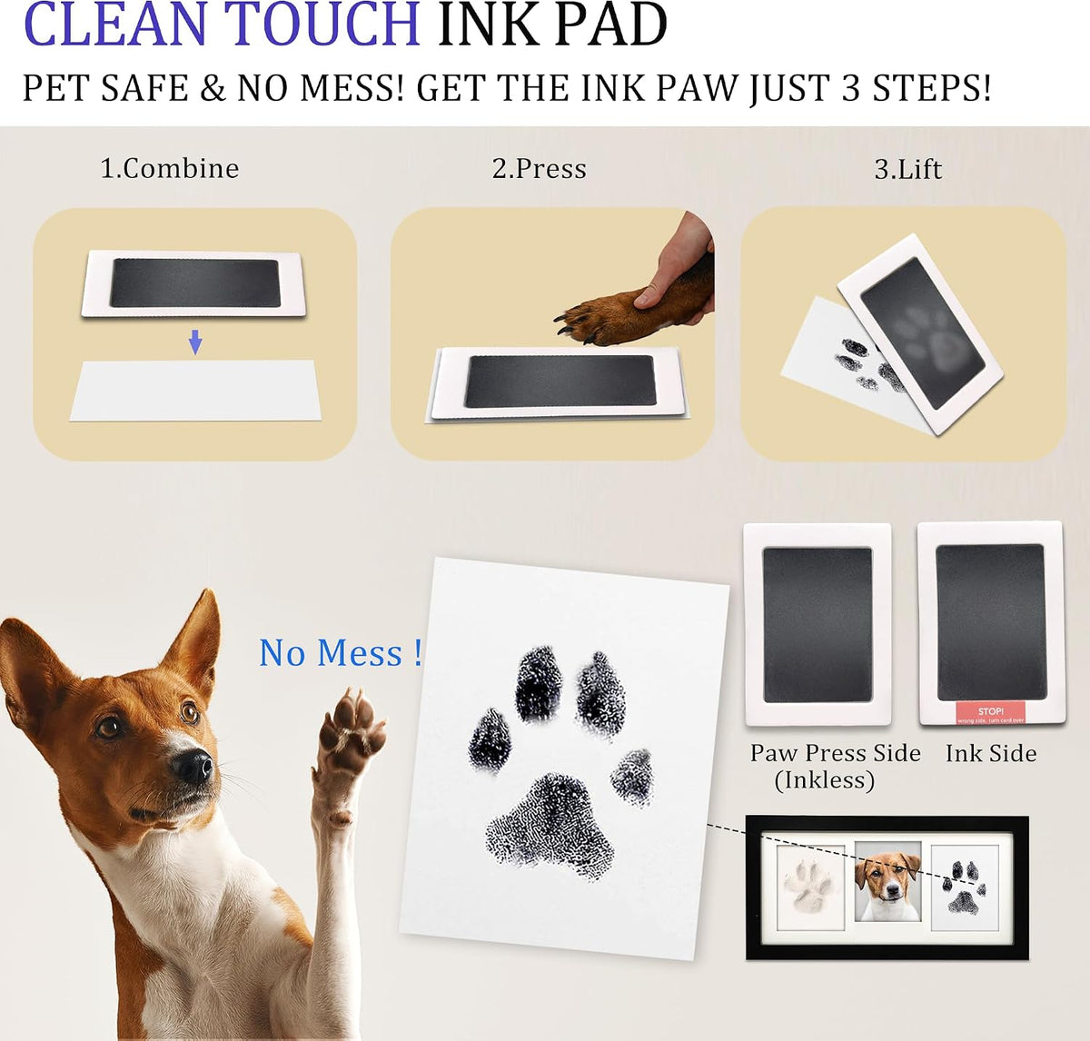 MYPAWLETS Paw Print Frame Kit,Dog/Cat Pawprints Keepsake,Black