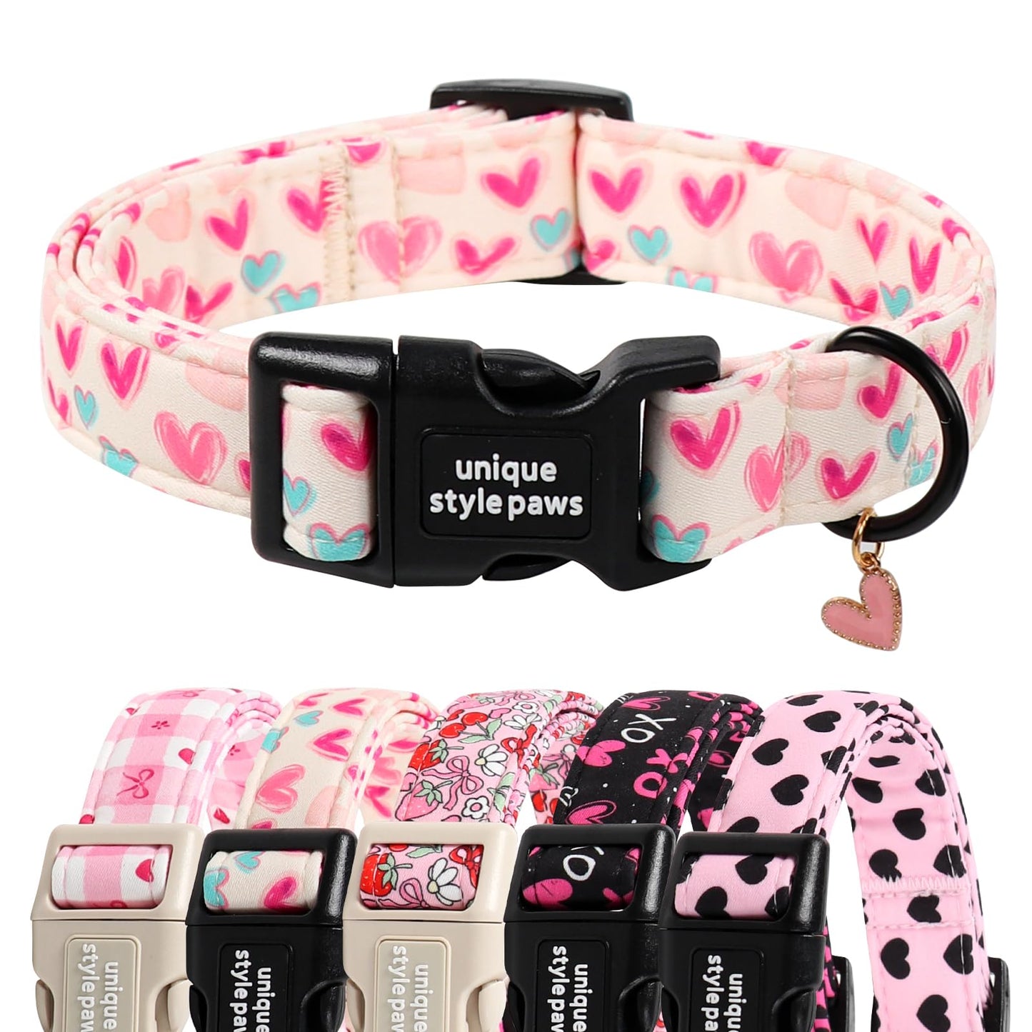 Unique Style Paws Dog Collar With Metal Buckle - Red Rose Flower Gift for Small, Medium, Large Boys Girls Dogs - Durable and Cute
