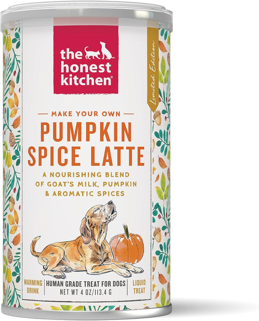 The Honest Kitchen Pumpkin Spice Latte for Dogs & Puppies, Human Grade Goat’s Milk Powder with Pumpkin, Cinnamon & Ginger, Daily Hydration Meal Topper & Digestive Support, 4 oz Canister