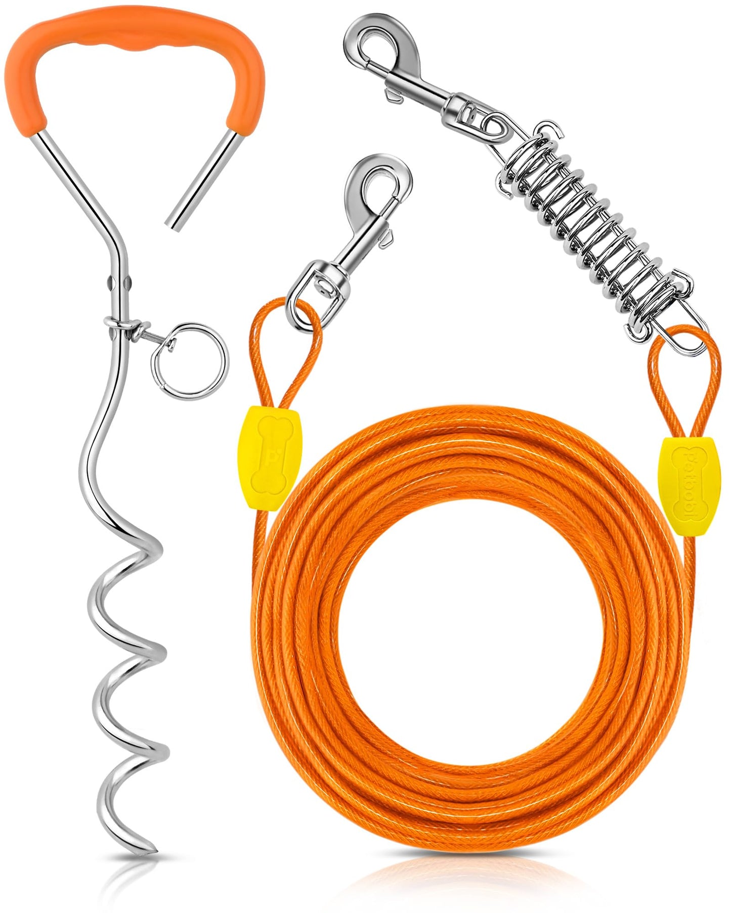 Petbobi Dog Tie Out Cable and Stake, 30ft Heavy Duty Dog Leads for Yard