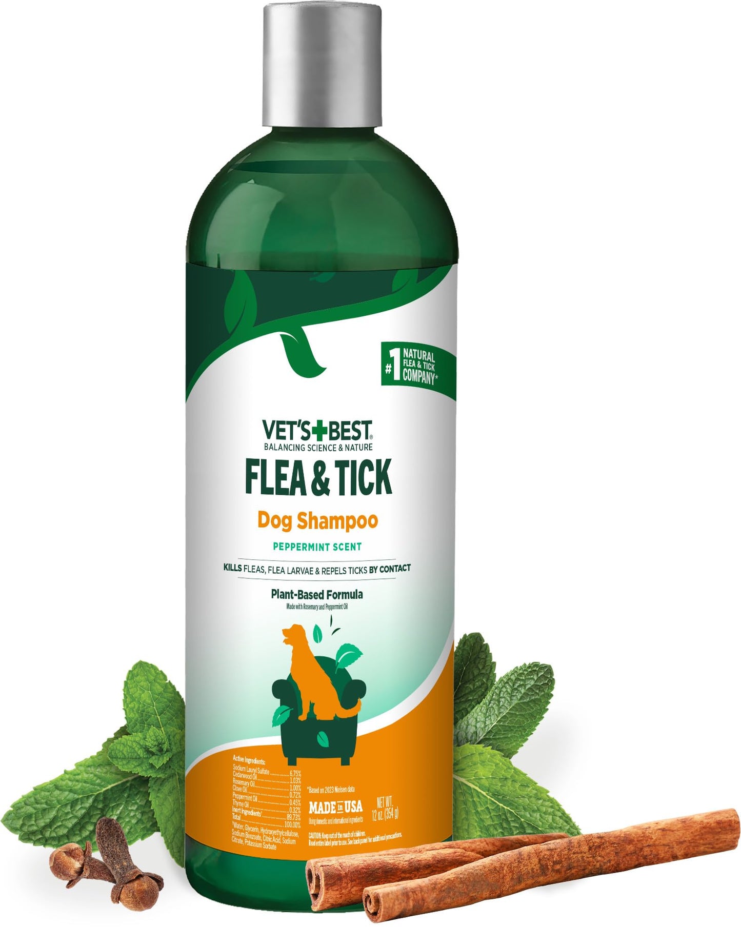 Vet's Best Flea & Tick Shampoo for Dogs, Plant-Based, 12 oz