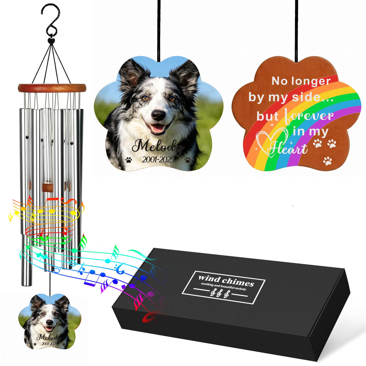 Personalized Dog Memorial Gifts for Loss of Dog, 25.5'' Pet Memorial Gifts for Dogs, Pet Memorial Wind Chimes, Loss of Dogs Sympathy Gift, Pet Passing Away Gift for Loss Loved One(Design 2, Black)